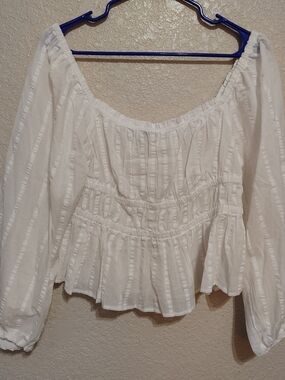 J. Crew White Off-Shoulder Smocked Peplum Blouse